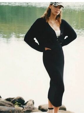 Anthropologie Black Ribbed Skirt Set